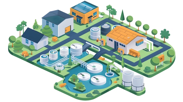 Photo sustainable water management for businesses flat design icons illustrating water conservation and e