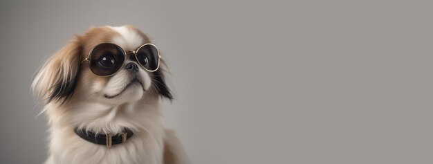 Sute funny Japanese Chin in sunglasses on a light background
