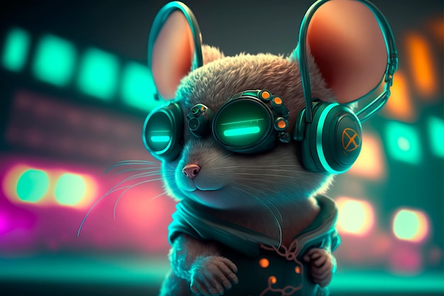 Sute mouse dj at disco dancing Generative AI