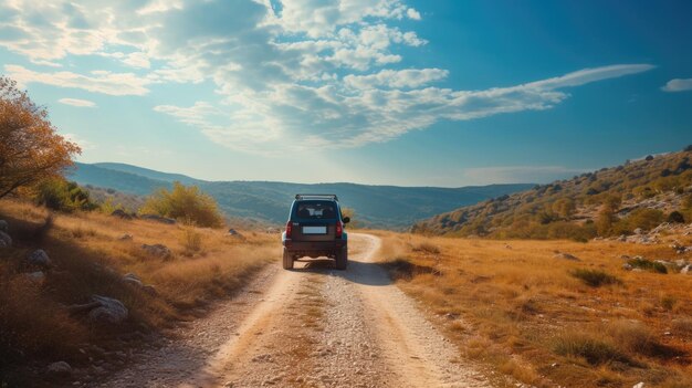 SUV on a dirt road Travel and tourism AI generative