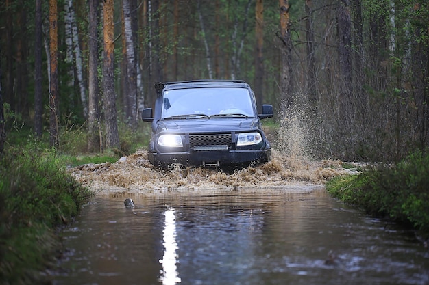 SUV forest ford across the river extreme road tourism 4 on 4