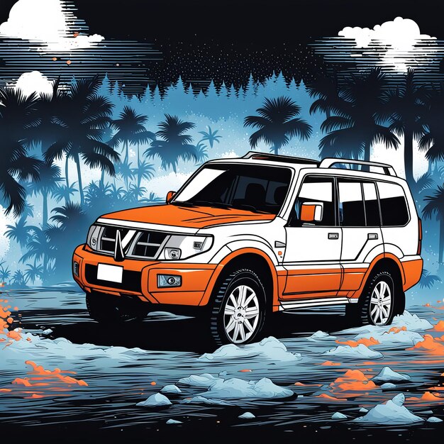 Foto suv in de tropische jungle vector illustratiesuv in de tropical jungle vector ilustratiesuv op