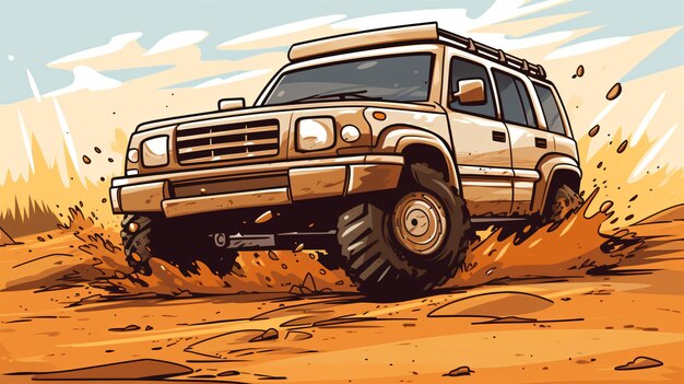 Photo suv offroad sand cartoon with label