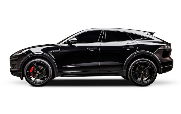 SUV sport luxe auto voertuig mat zwart zijaanzicht met witte achtergrond Geïsoleerde luxe auto