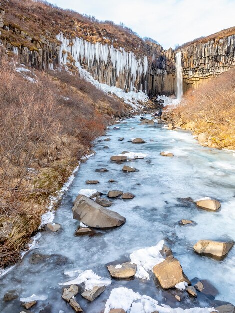 Svartifoss waterfall one of unique landmark in Iceland located in Vatnajokull national park