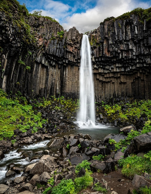 Svartifoss waterfall surrounded by basalt columns Iceland