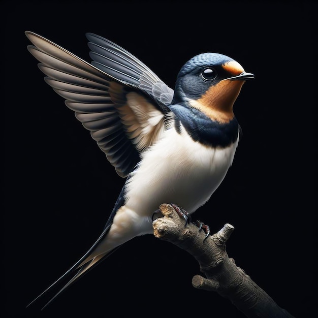 Photo swallow isolated on black background birds in nature ai generated