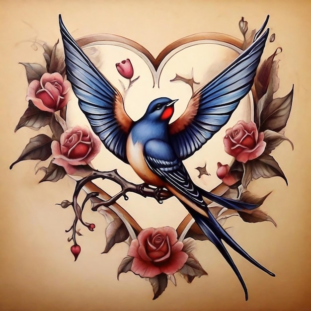 Swallow love bird tattoo