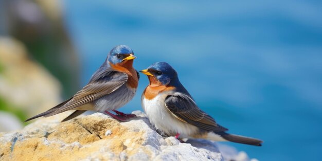 On Swallow Rock swallows build their nests on the rocks Front view High and short depth