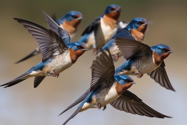 Swallows Flying In A Synchronized Pattern Generative AI