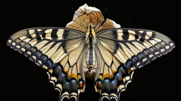 Swallowtail butterfly on a partially folded leaf