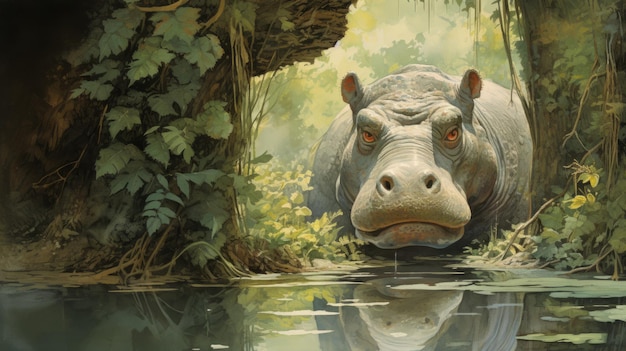 Swamp Dweller A Junglepunk Illustration Of A Big Horned Animal