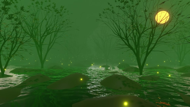 Swamp Halloween Background 3d render