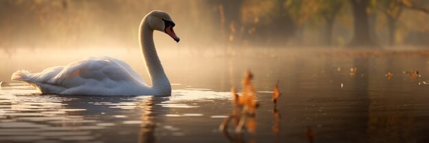 Photo swan on the lake close up generative ai