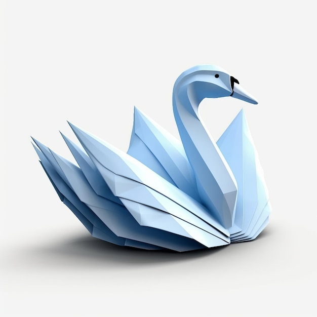 Photo swan made of blue paper on white background