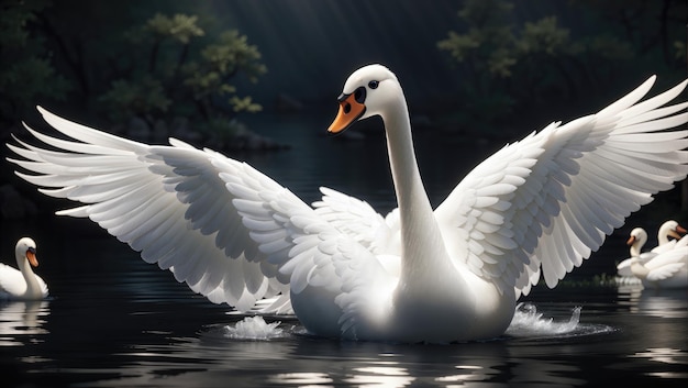 Swan Serenity Reflecties van elegantie op het Obsidian-meer