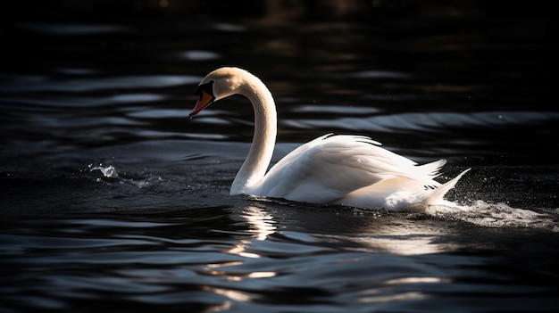 A swan swimming in a lake