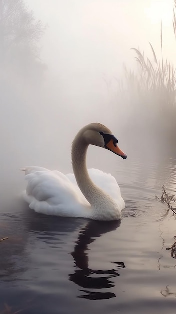 A swan swimming in the water