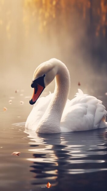 A swan swimming in the water