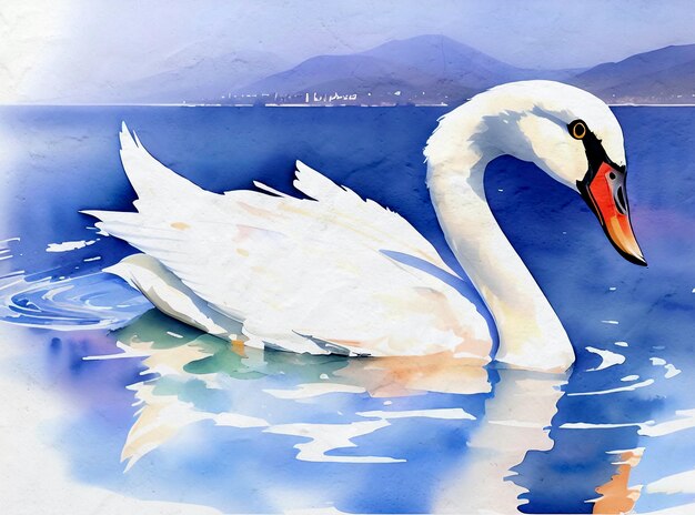 Swan Watercolor Painting Reproduction Artistic Illustration