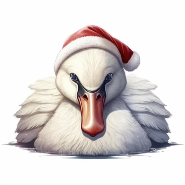 Photo swan wearing santa hat