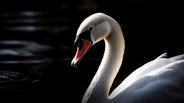 A swan with a black background