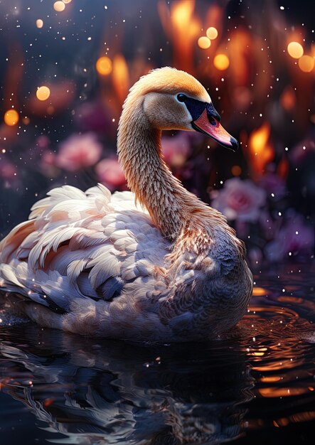 Photo a swan with a long bill is swimming in the water