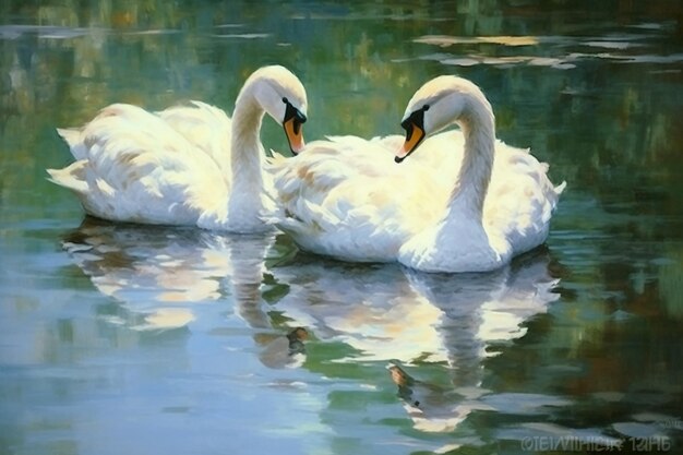 Swans oil Painting ultra detailed brush strokes AI generative