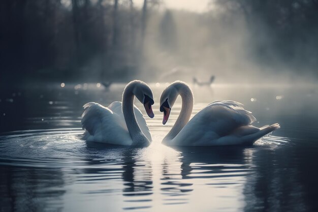 Swans swimming on the water in nature Neural network AI generated