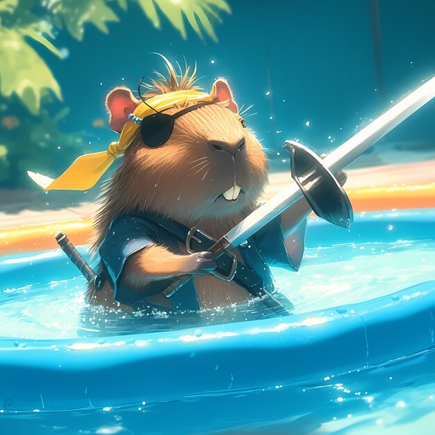 Swashbuckling Hamster Hero in Swimming Pool