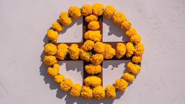 Swastika made using marigold flowers for diwali or pongal festival