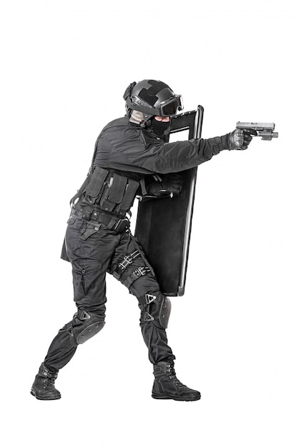 SWAT officer with ballistic shield