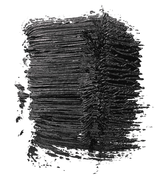 Foto esemplare di vernice acrilica nera macchiata isolata su sfondo bianco da vicino