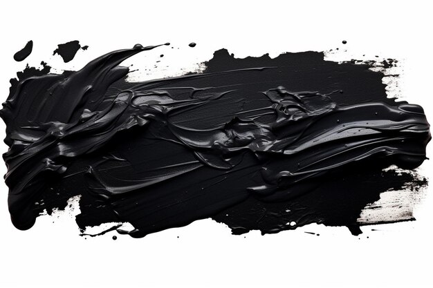 Photo swatch of black smudged acrylic paint isolated on white background