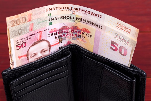 Swazi money lilangeni in the black wallet