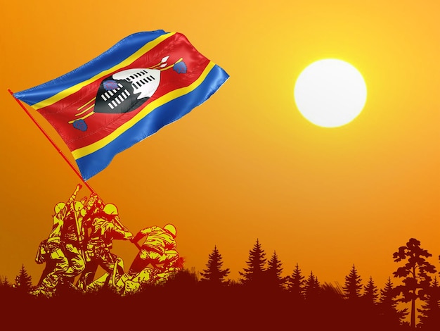 Swaziland national flag hoisting by brave freedom fighters veterans symbol of national independence