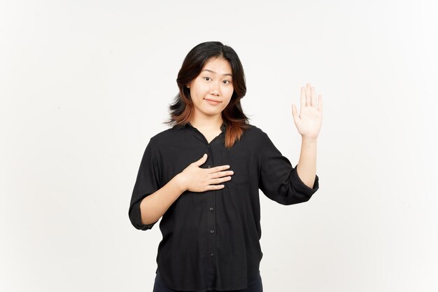 Swearing gesture of Beautiful Asian Woman Isolated On White Background