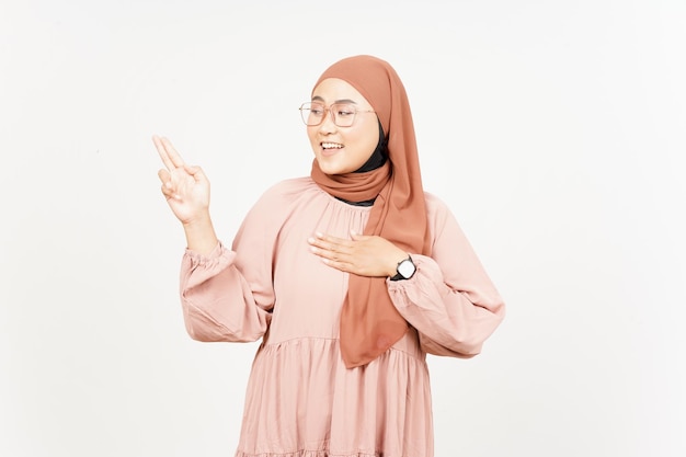 Swearing Gesture Make an Oath of Beautiful Asian Woman Wearing Hijab Isolated On White Background