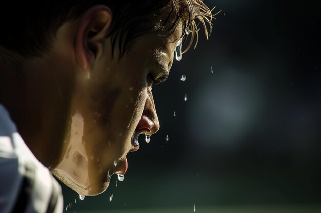 Photo sweat dripping off players face focused