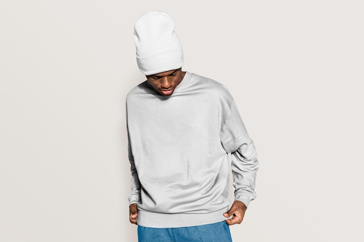 Photo sweatshirt png mockup beanie mens fashion apparel transparent design