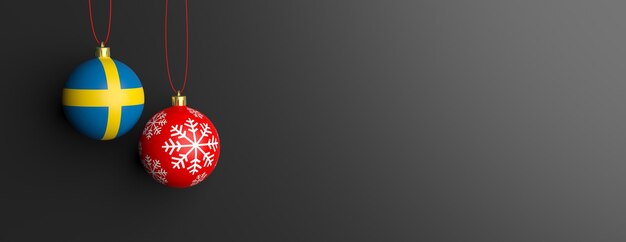 Флаг Швеции на рождественском балу черный фон 3d иллюстрация