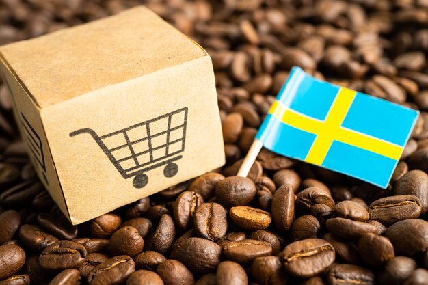 Sweden flag on coffee bean import export trade online commerce concept