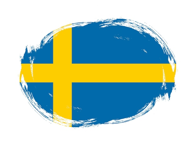 Sweden flag in rounded stroke brush background