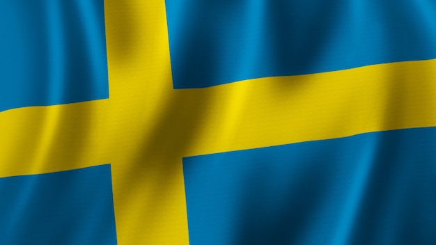 Photo sweden flag waving closeup 3d rendering with high quality image with fabric texture