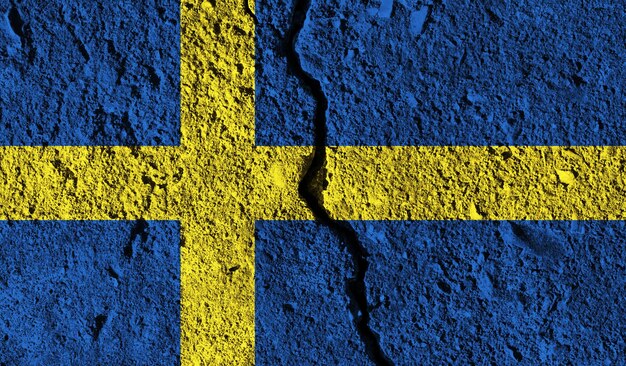 Sweden flag with crack through the middle Country divided concept