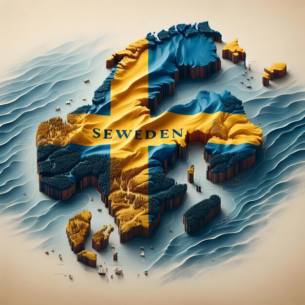 Photo sweden map with waving flag of country realistic photo