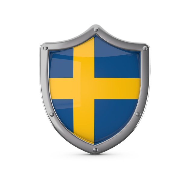 Sweden security concept metal shield shape with national flag