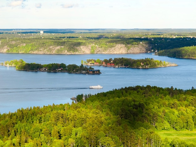 Sweden stockholm  may   aerial view of small islands from tv tower kaknastornet