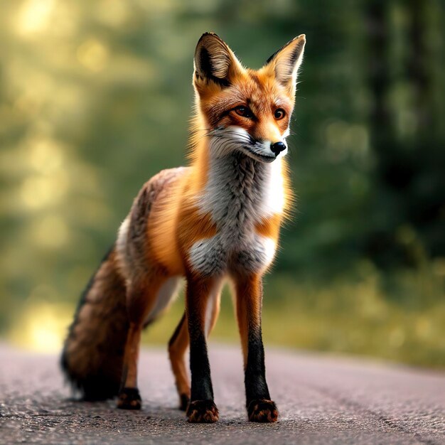 스웨덴 Uppland Lidingo Fox가 도로에 서 있습니다.