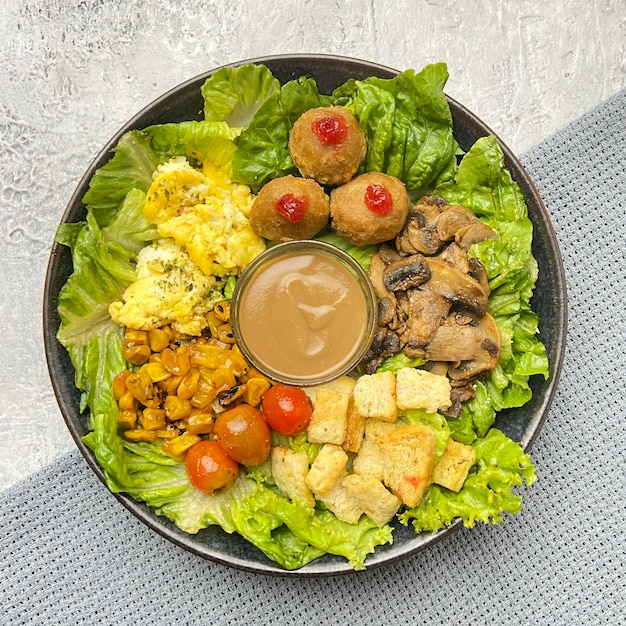 Swedish meatballs salad served on the table